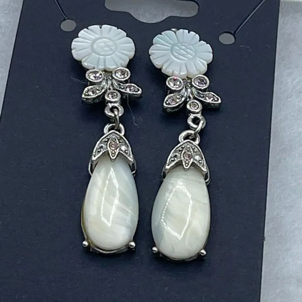 Vintage 1928 mother of pearl long dangle earrings.